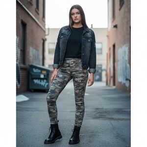 Rock & Republic The Slimming Denim Pants Pull‎ On Fever Green Camo 28x26 Outdoor